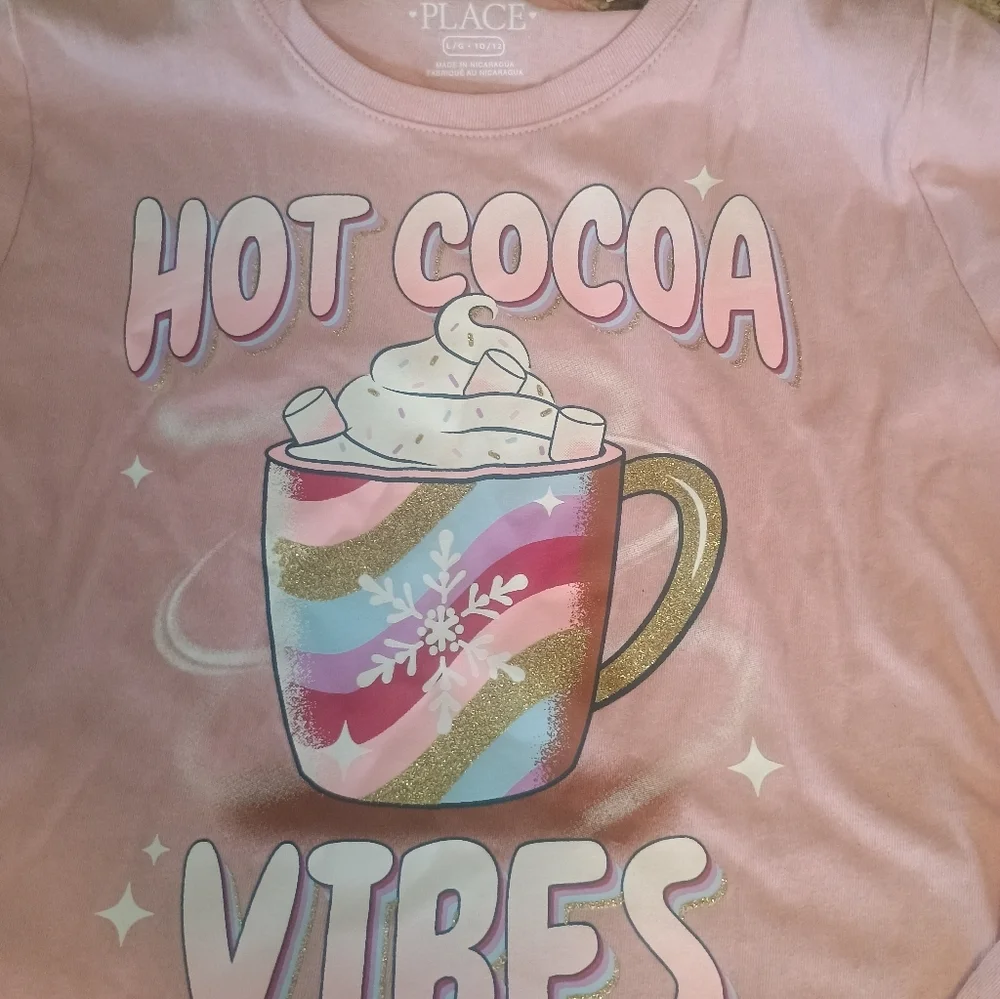 Hot Cocoa Vibes Girls Long Sleeve Graphic Tee New With Tags Large